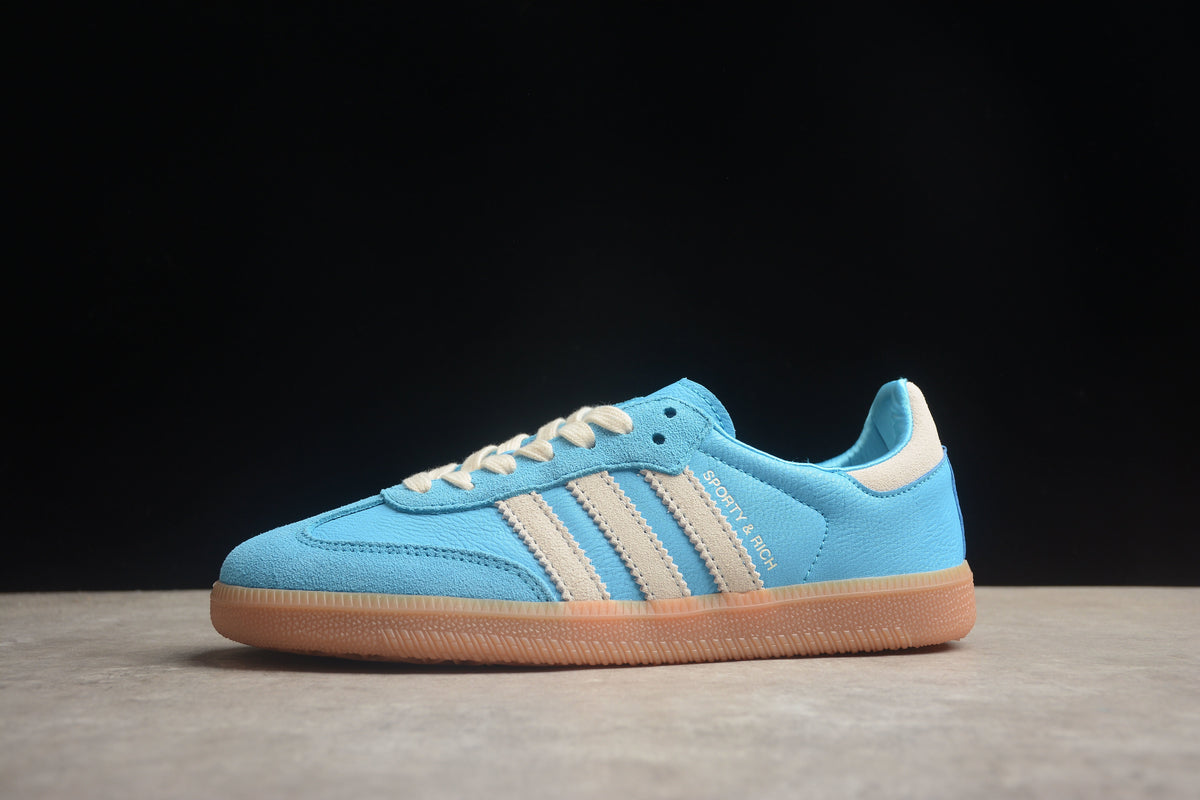 adidas Samba OG Low Top Sneakers Leather Suede Retro Gum Sole Casual Shoes Unisex Bright Blue & Off White
