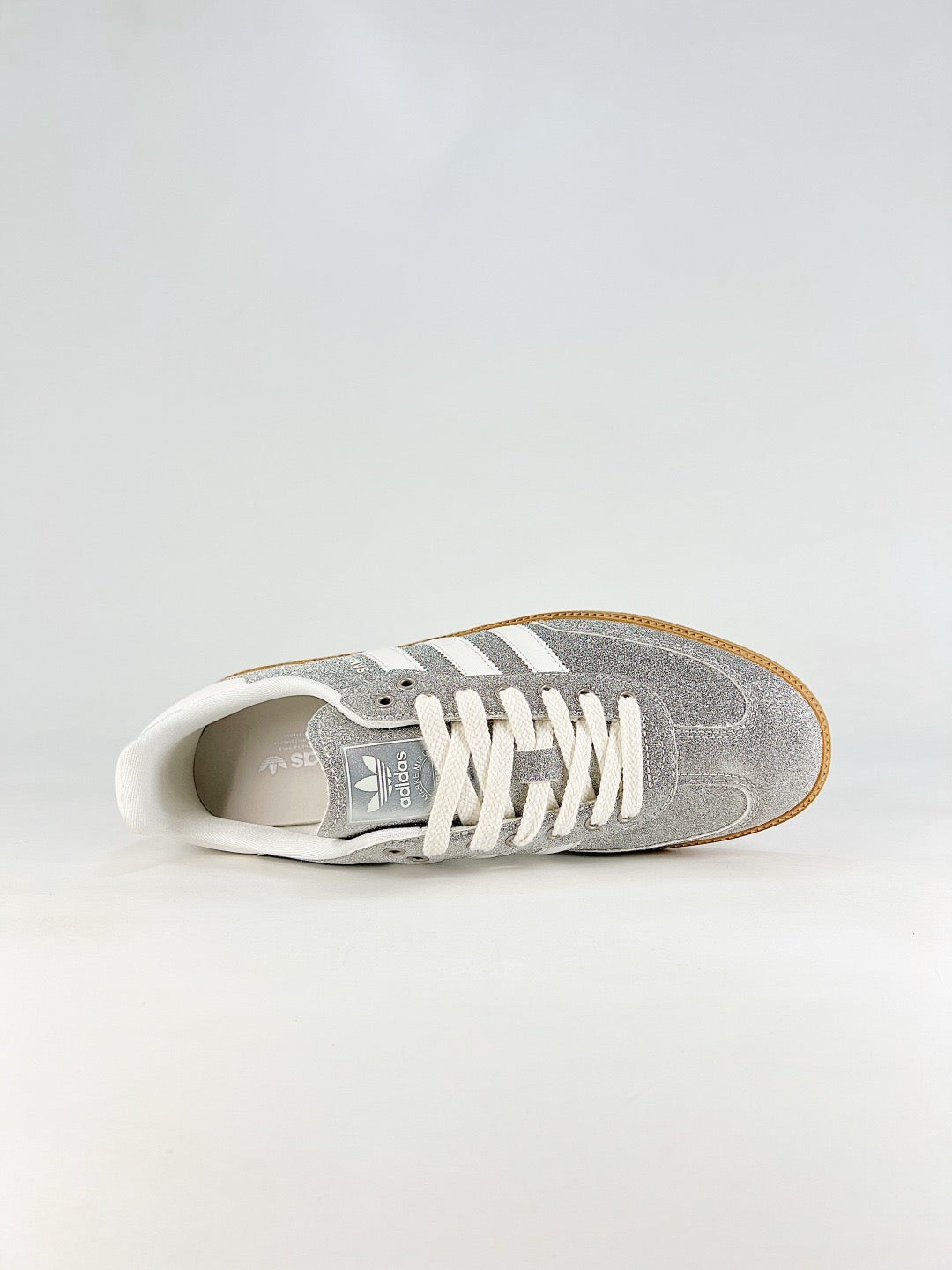 Adidas Samba Classic Leather Sneakers Vintage Streetwear Shoes Silver Glitter upper with gum sole