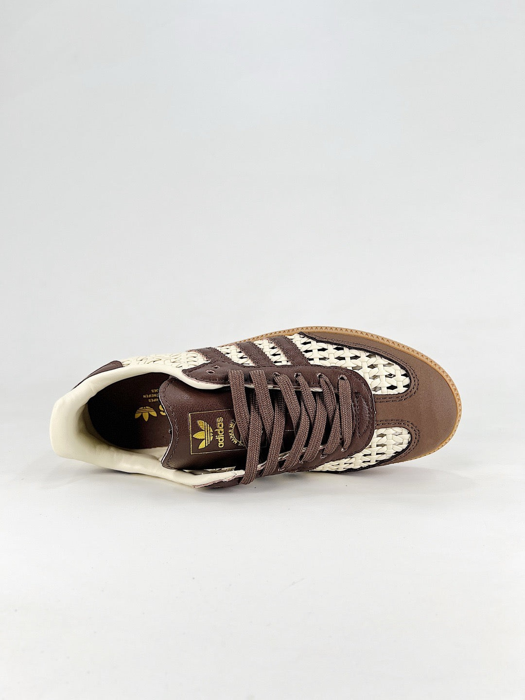 Adidas Samba Low Top Casual Sneakers Unisex Cream White Woven + Dark Brown Leather