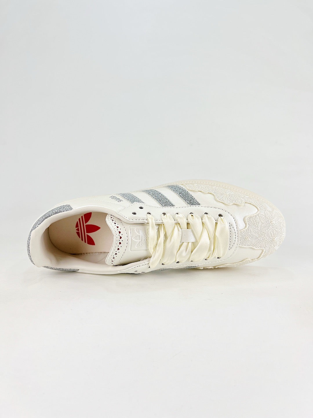 Adidas Samba Low Top Casual Sneakers Unisex Off White Lace + Silver Glitter