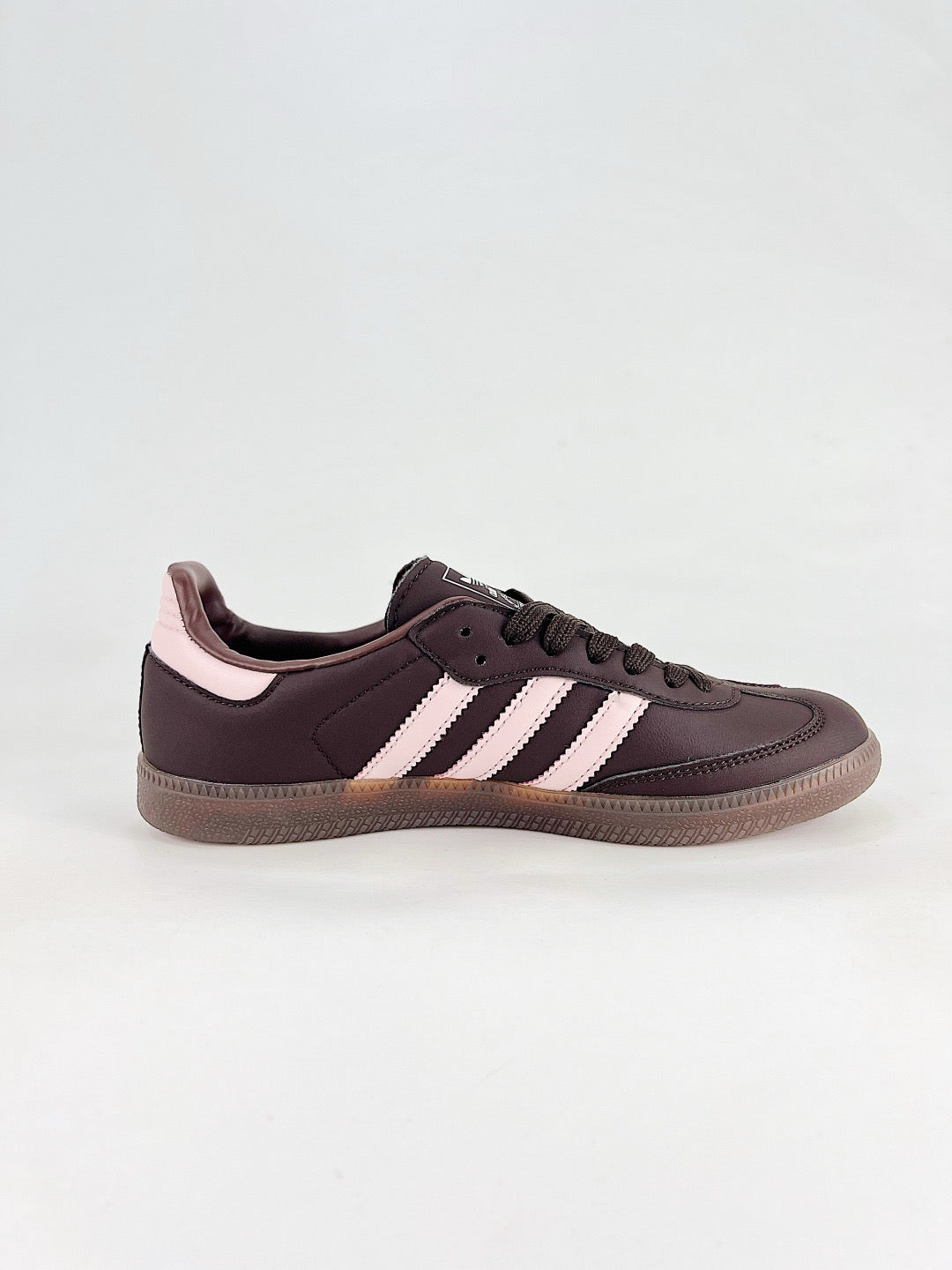 Adidas Samba Low Top Casual Sneakers Unisex Dark Brown Leather + Light Pink Stripes