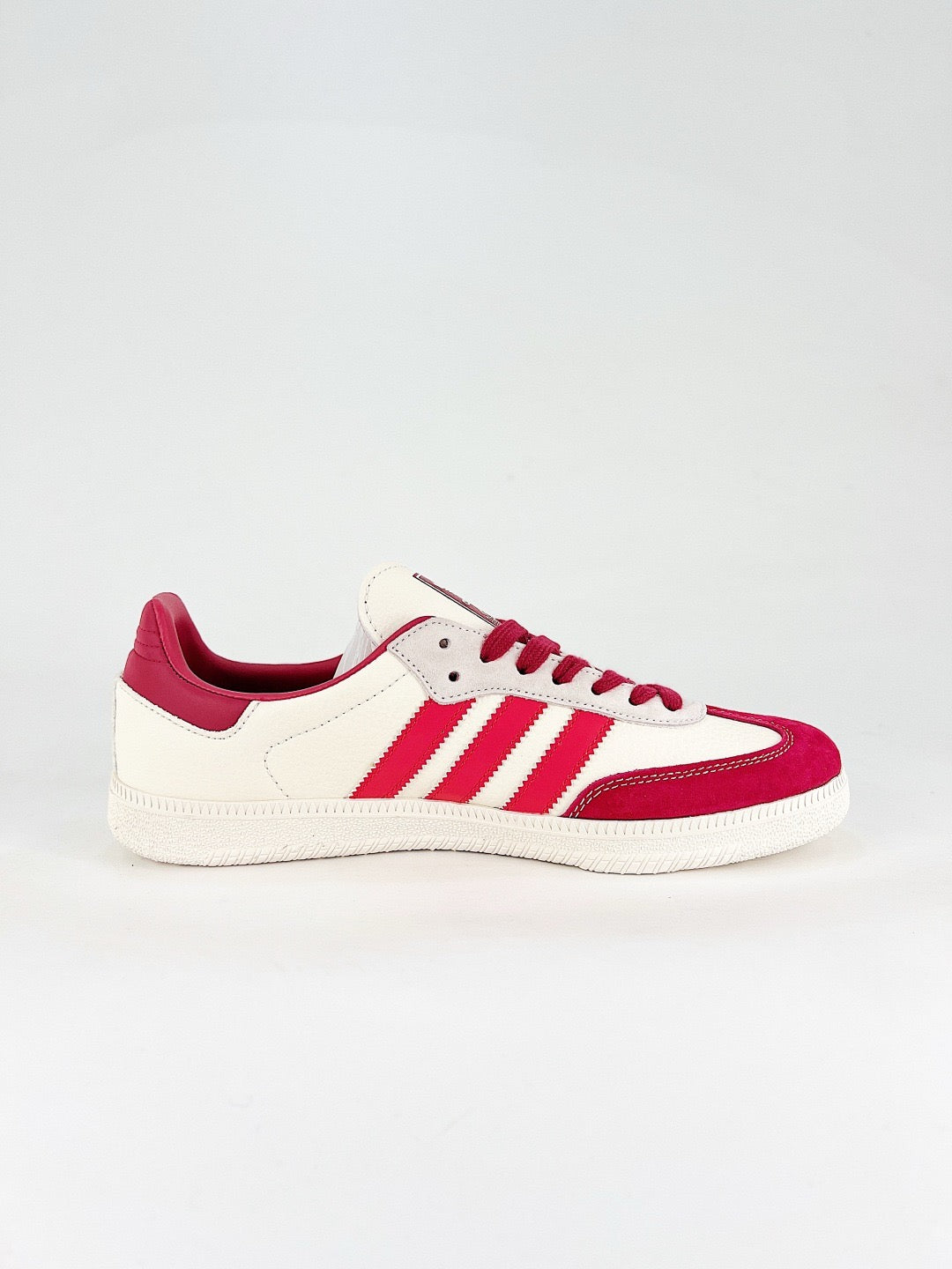 Adidas Samba Low Top Casual Sneakers Unisex Off White Upper, Burgundy Suede Toe & Stripes