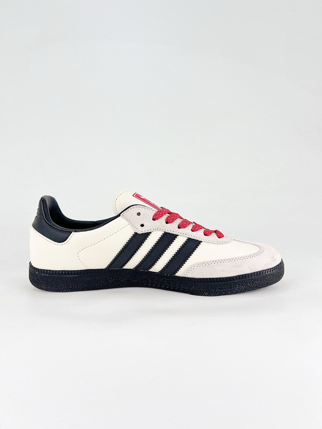 Adidas Samba Low Top Casual Sneakers Unisex Off White, Light Grey Toe, Black Stripes, Red Horse Illustration