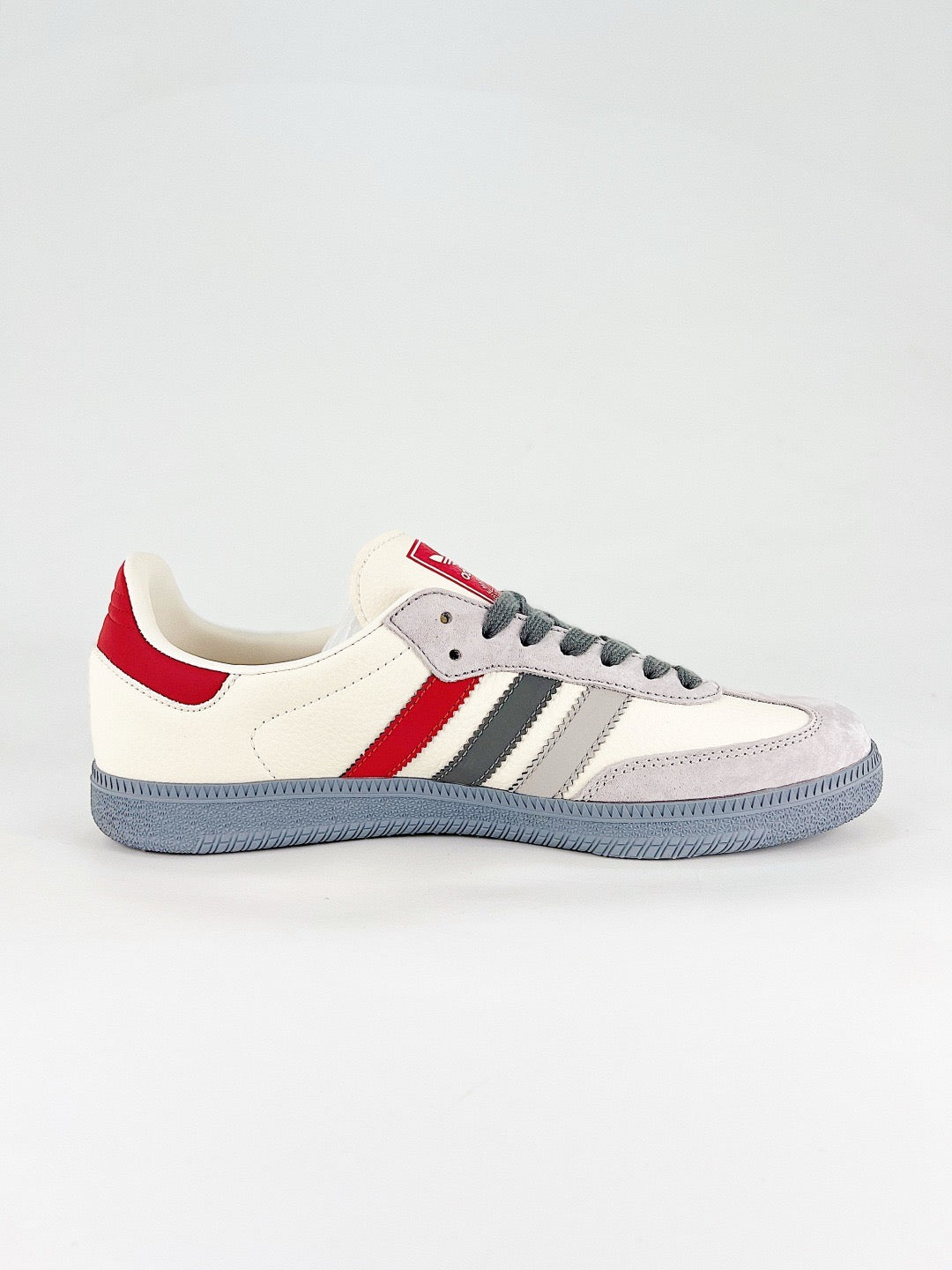Adidas Samba Low Top Casual Sneakers Unisex Off White, Grey Suede Toe, Multi-color Stripes, Red Patterned Horse Print