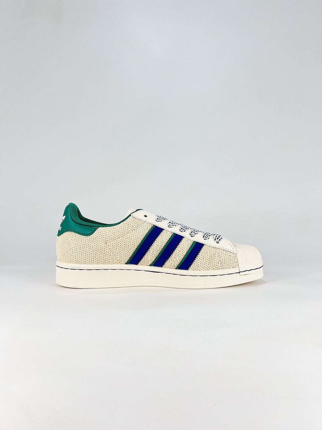 Adidas Superstar x Supreme Sneaker Beige Knit Blue Green Stripes Unisex