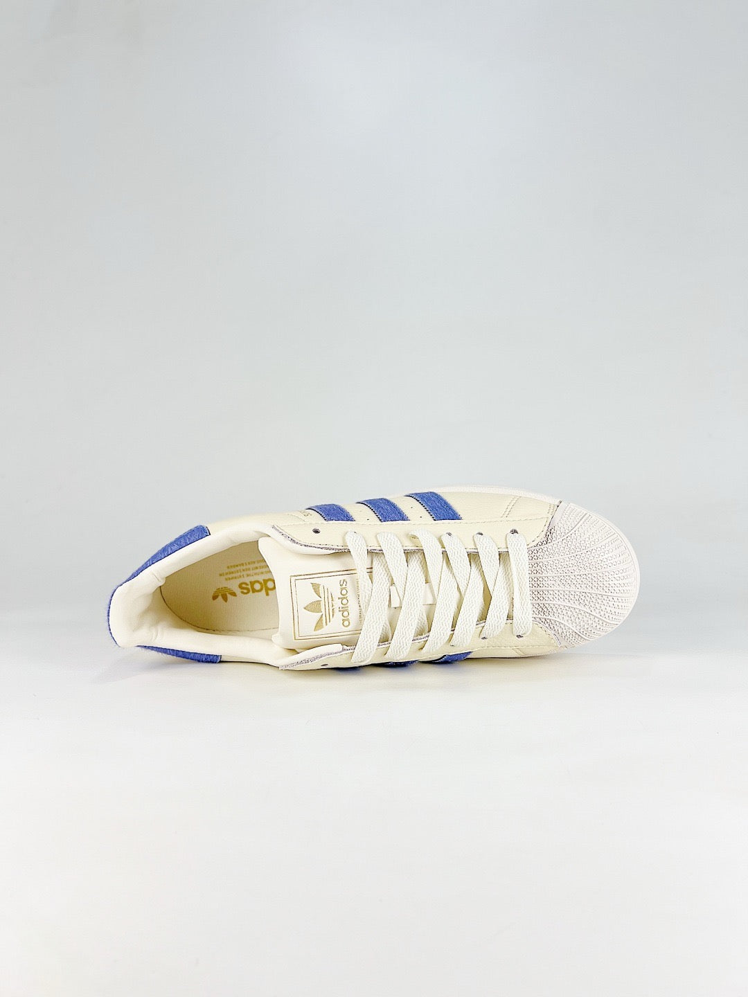 Adidas Superstar Sneaker Cream White Blue Pony Hair Stripes Unisex