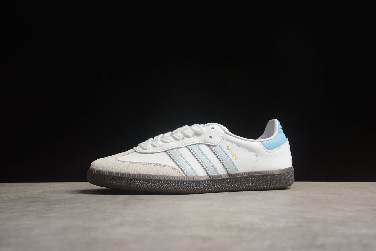 adidas Samba OG Unisex Retro Sneakers White Leather Light Blue Stripes