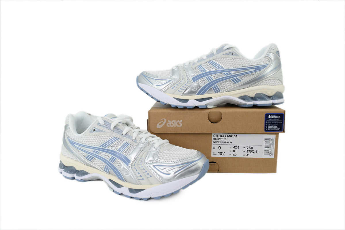 ASICS GEL-KAYANO 14 Unisex Retro Running Shoes White Light Navy Silver