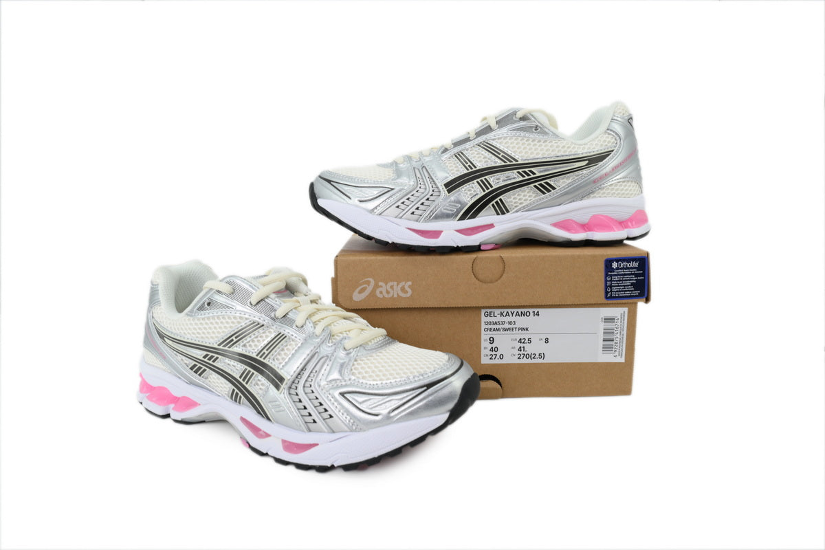 ASICS GEL-KAYANO 14 Unisex Retro Running Shoes Silver White Pink