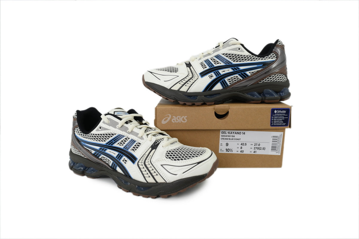 ASICS GEL-KAYANO 14 Unisex Retro Running Shoes White Blue Dark Brown