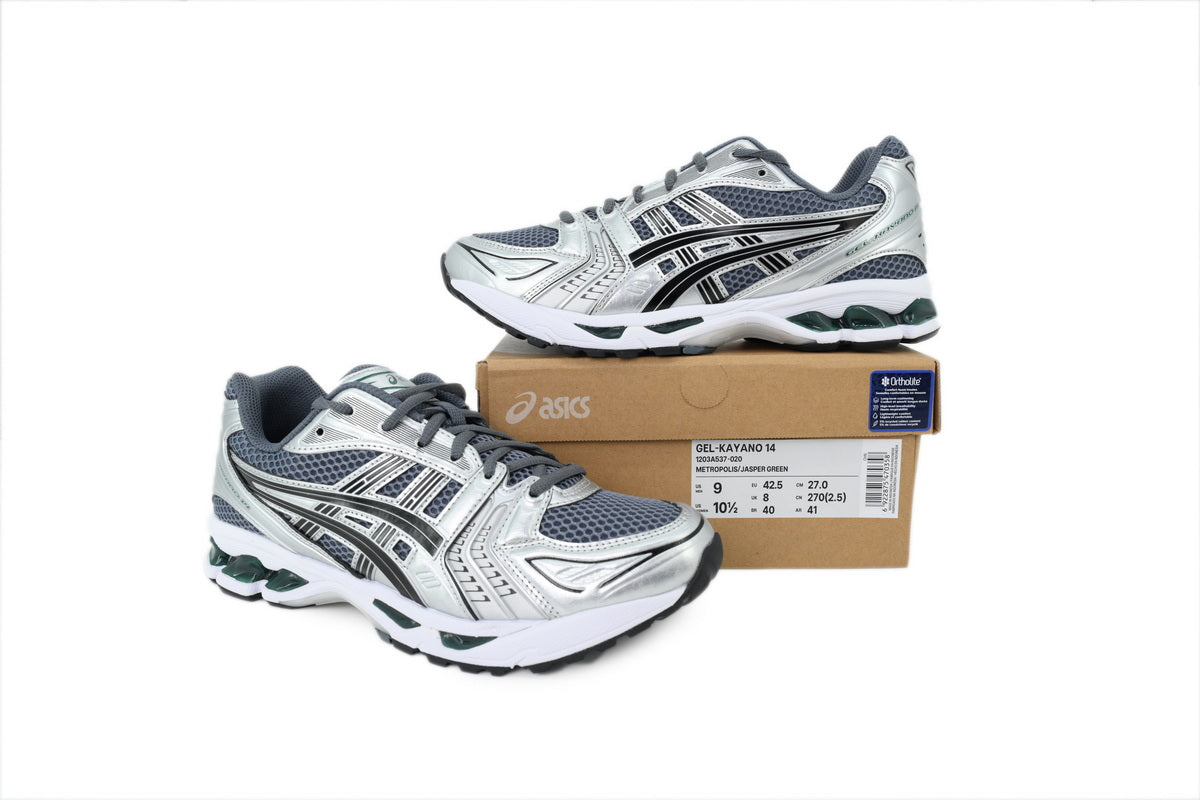 ASICS GEL-KAYANO 14 Unisex Retro Running Shoes Metropolis Silver Jasper Green