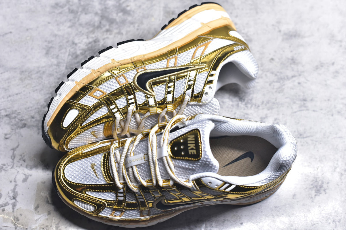 Nike P-6000 Sneakers Retro Metallic Silver Casual Running Shoes Unisex White Metallic Gold