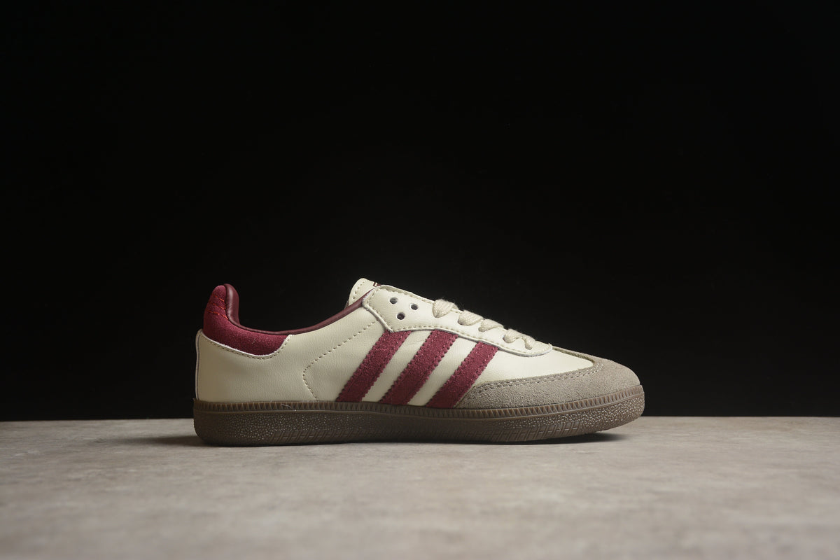 adidas Samba OG Low Top Sneakers Leather Suede Retro Gum Sole Casual Shoes Unisex Cream Leather & Burgundy Stripes