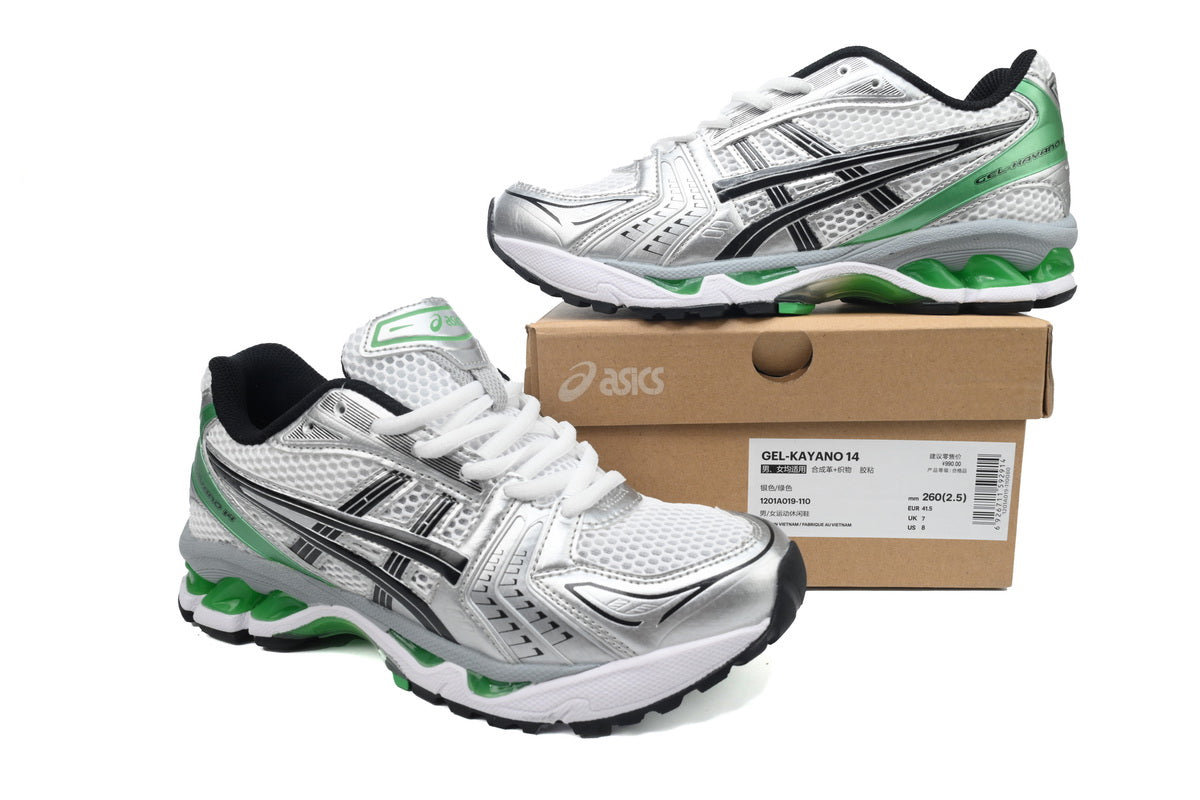ASICS GEL-KAYANO 14 Unisex Retro Running Shoes Silver White Green