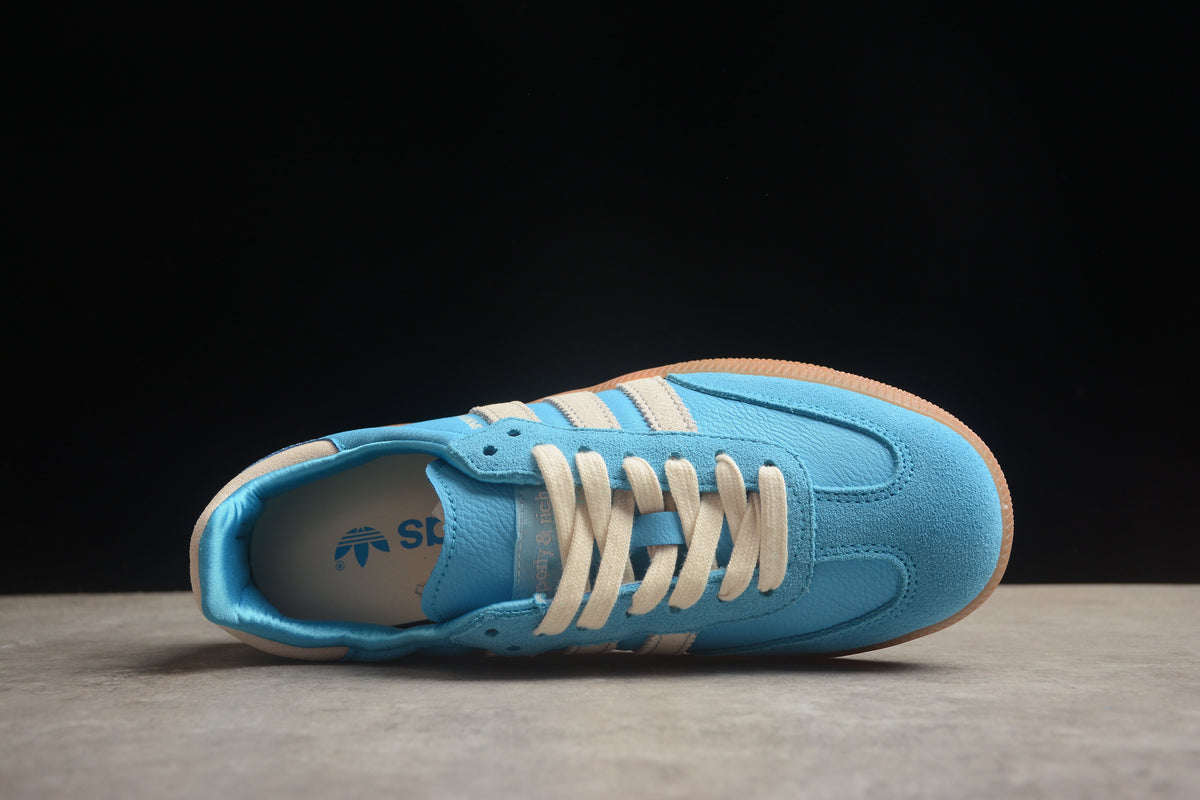 adidas Samba OG Low Top Sneakers Leather Suede Retro Gum Sole Casual Shoes Unisex Bright Blue & Off White