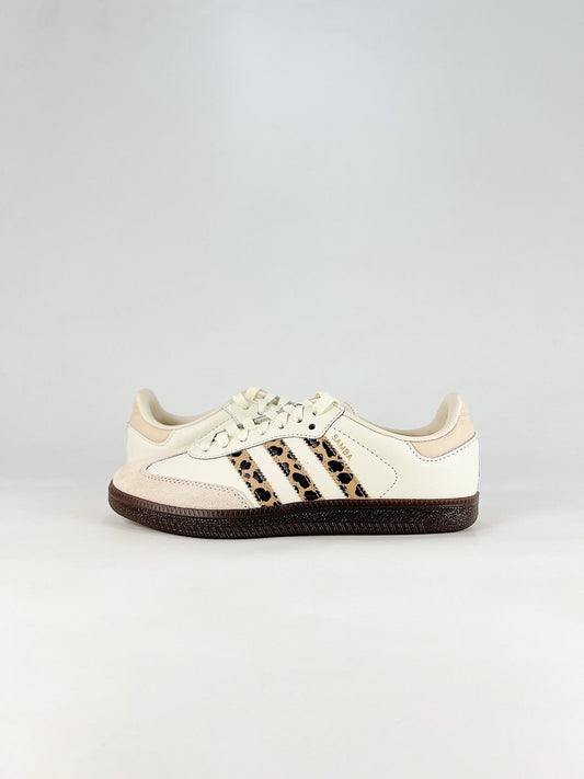 Adidas Samba Classic  Leather Sneakers Vintage Streetwear Shoes Off-white with leopard print accents