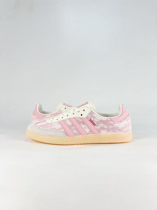 Adidas Samba Classic  Leather Sneakers Vintage Streetwear Shoes Pink lace print upper