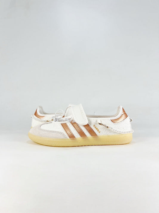 Adidas Samba Classic  Leather Sneakers Vintage Streetwear Shoes White lace upper with rose gold stripes and pearl decor