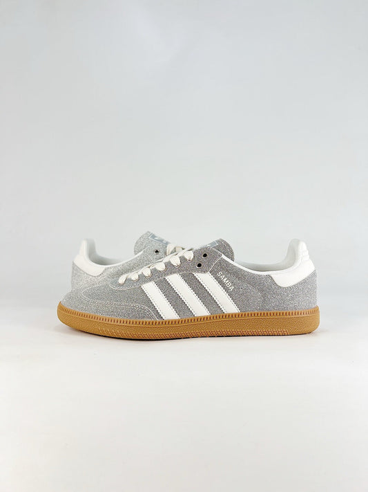 Adidas Samba Classic  Leather Sneakers Vintage Streetwear Shoes Silver Glitter upper with gum sole