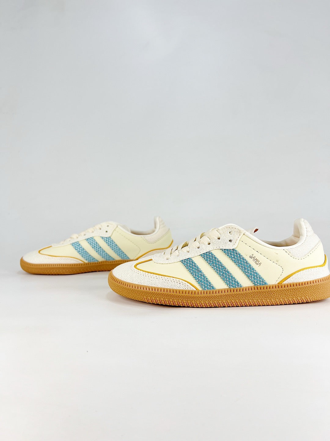 Adidas Samba Sneakers Men Women Cream White Woven Stripe Casual Shoes