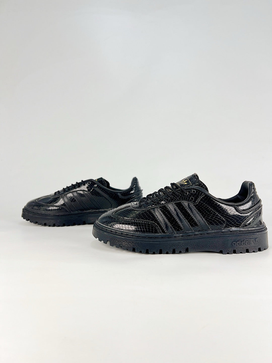 adidas Samba Platform Black Croc Patent Sneakers, Unisex Retro Thick Sole Shoes