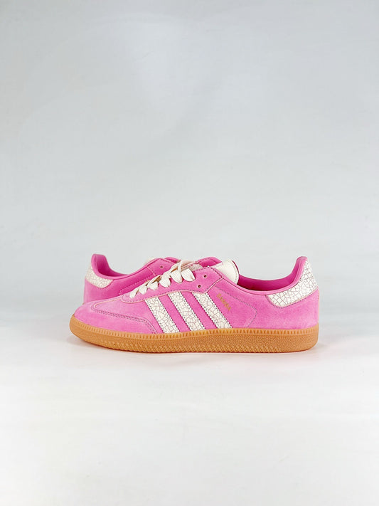 adidas Samba OG Bright Pink Crackle Stripes Sneakers, Unisex Retro Casual Shoes