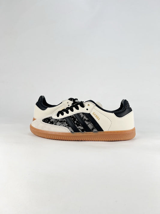 adidas Samba OG Cream Black Floral Lace Sneakers, Unisex Retro Casual Shoes