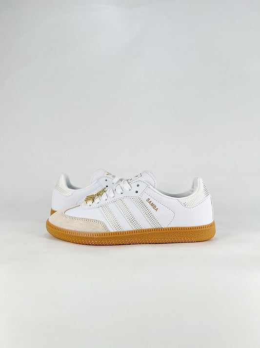 adidas Samba OG White Rhinestone Sneakers, Unisex Retro Casual Shoes