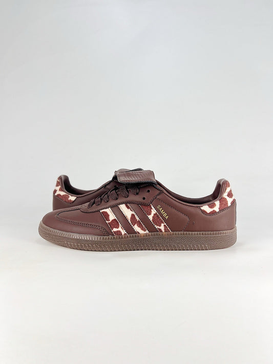 adidas Samba OG Brown Cow Print Sneakers, Unisex Retro Casual Shoes