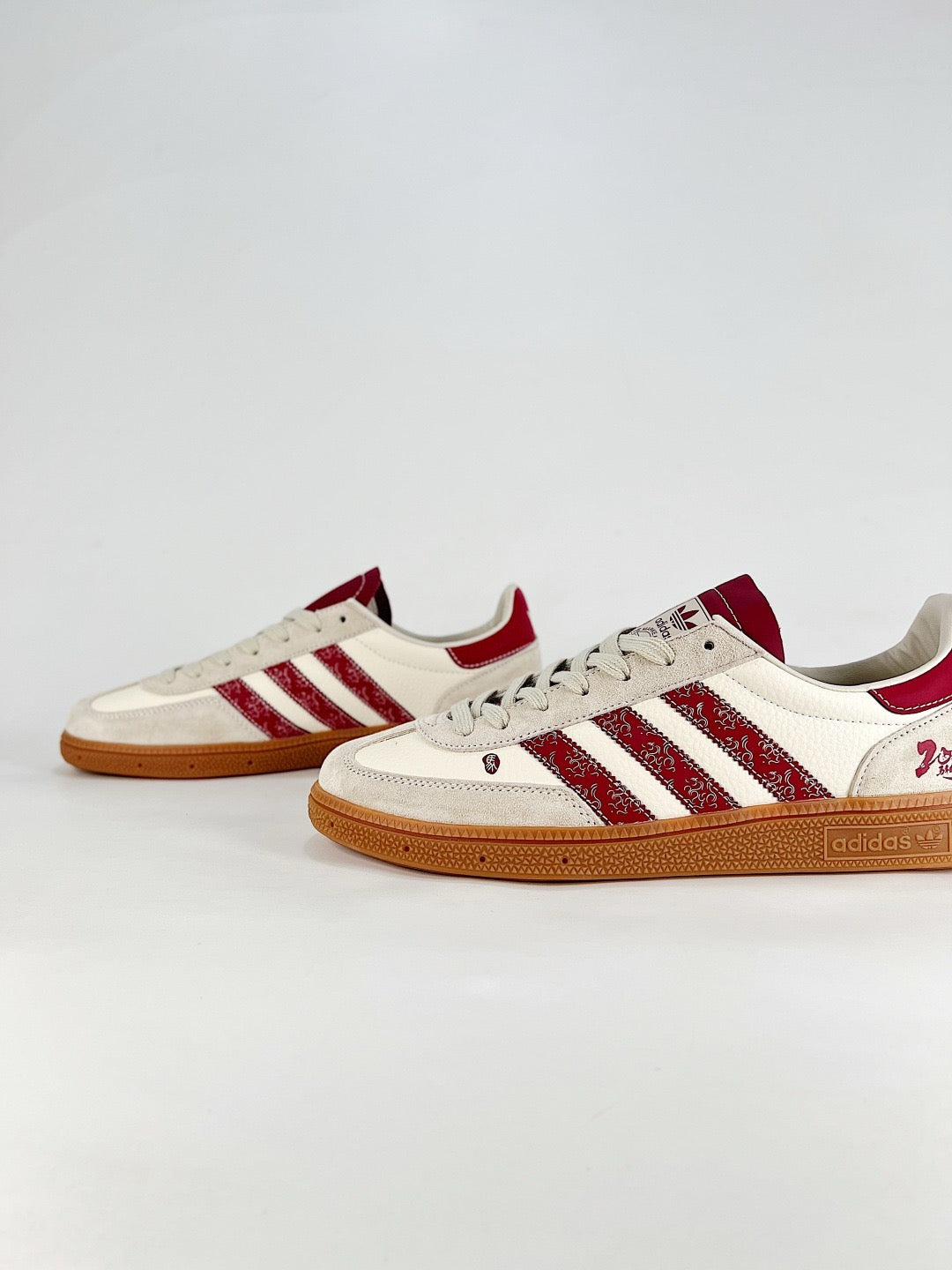 Adidas Samba Low Top Casual Sneakers Unisex Off White Burgundy Paisley Custom
