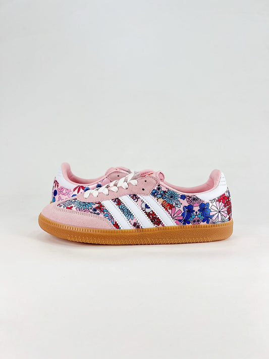 Adidas Samba Low Top Casual Sneakers Unisex Light Pink Floral Print Custom