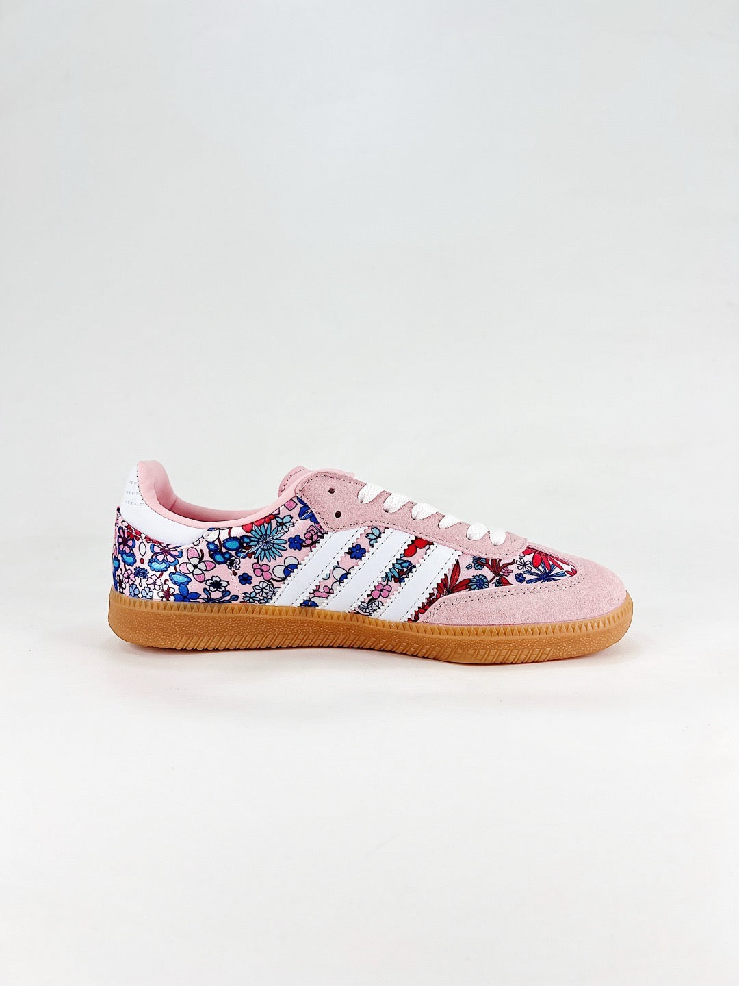 Adidas Samba Low Top Casual Sneakers Unisex Light Pink Floral Print Custom