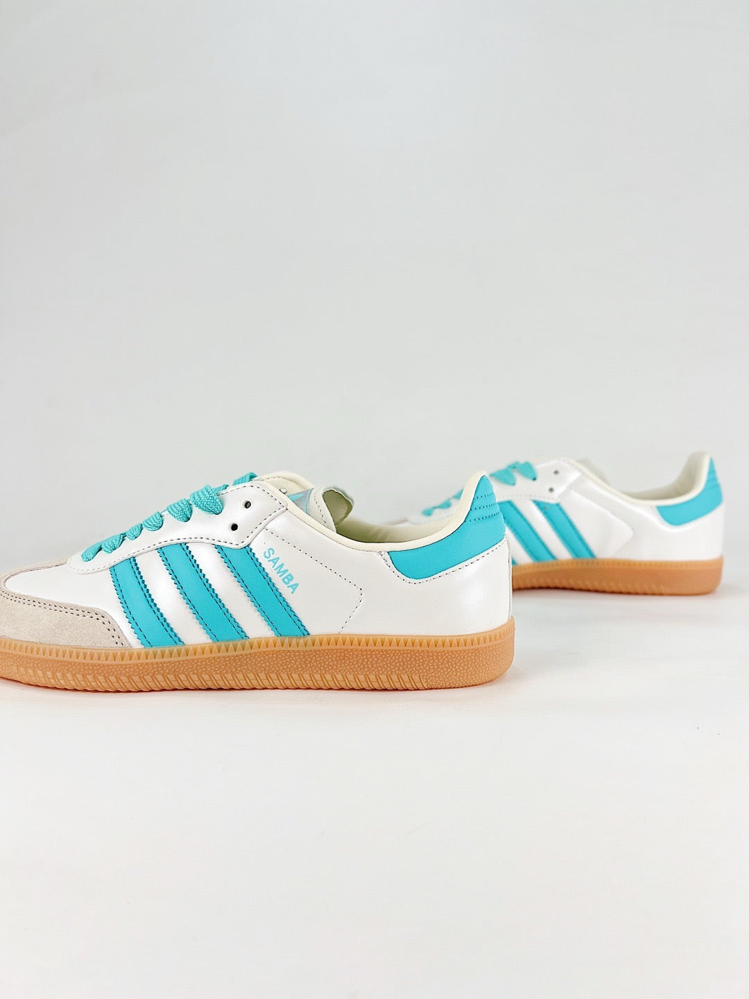 Adidas Samba Low Top Casual Sneakers Unisex Off White Turquoise Blue