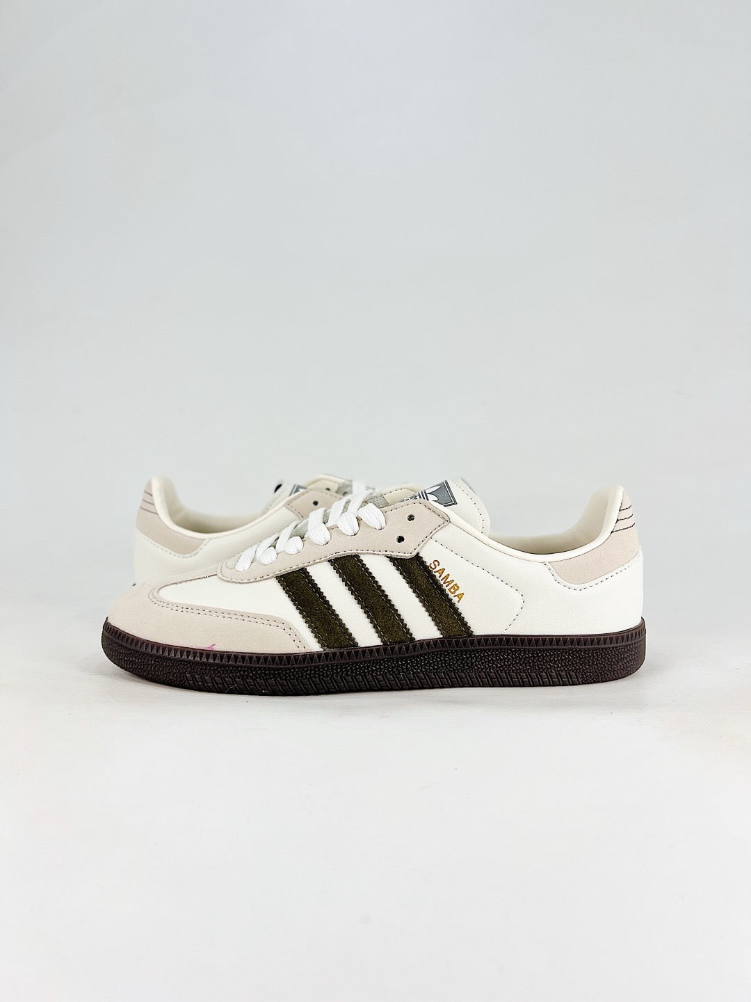 Adidas Samba Low Top Casual Sneakers Unisex Cream White + Dark Olive Green
