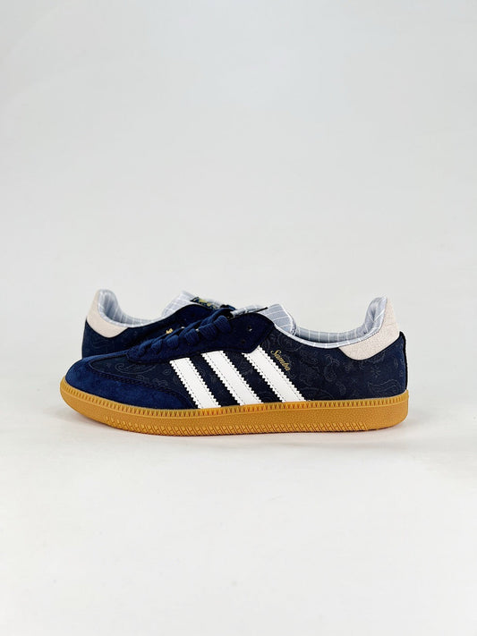 Adidas Samba Low Top Casual Sneakers Unisex Navy Paisley Print + Off White