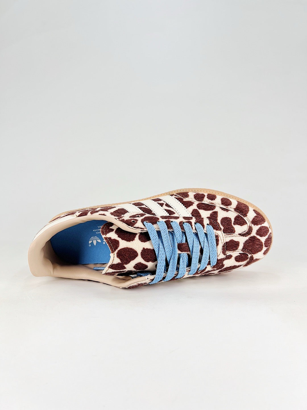 Adidas Samba Low Top Casual Sneakers Unisex Cow Print + Baby Blue Laces