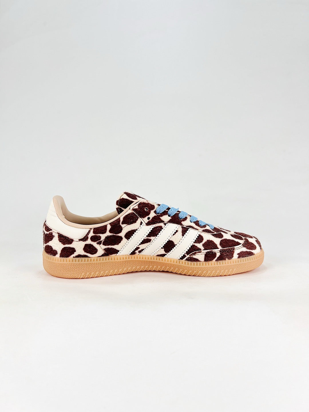 Adidas Samba Low Top Casual Sneakers Unisex Cow Print + Baby Blue Laces