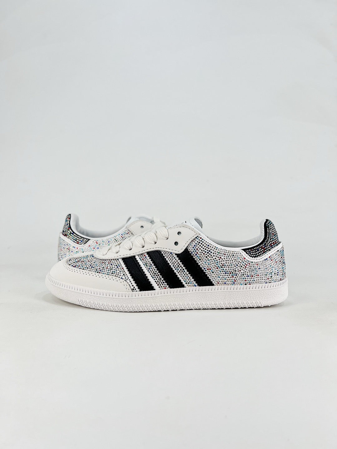 Adidas Samba Low Top Casual Sneakers Unisex White Base Full AB Rhinestone + Black Stripes