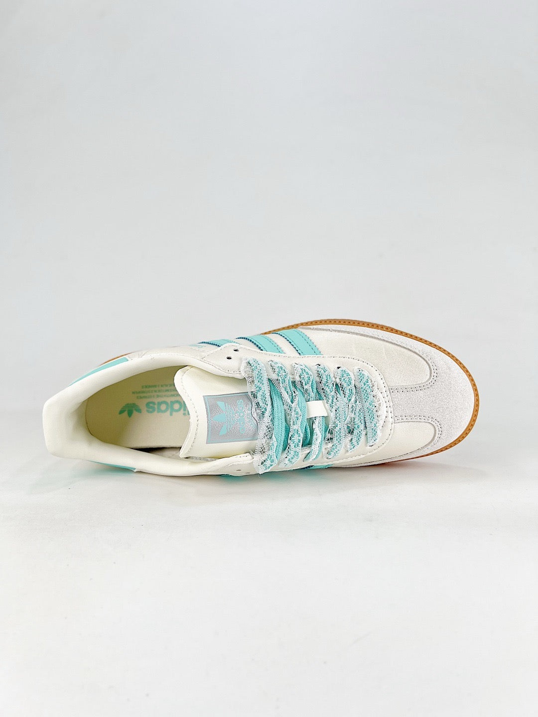 Adidas Samba Low Top Casual Sneakers Unisex Pearl White Satin + Mint Turquoise