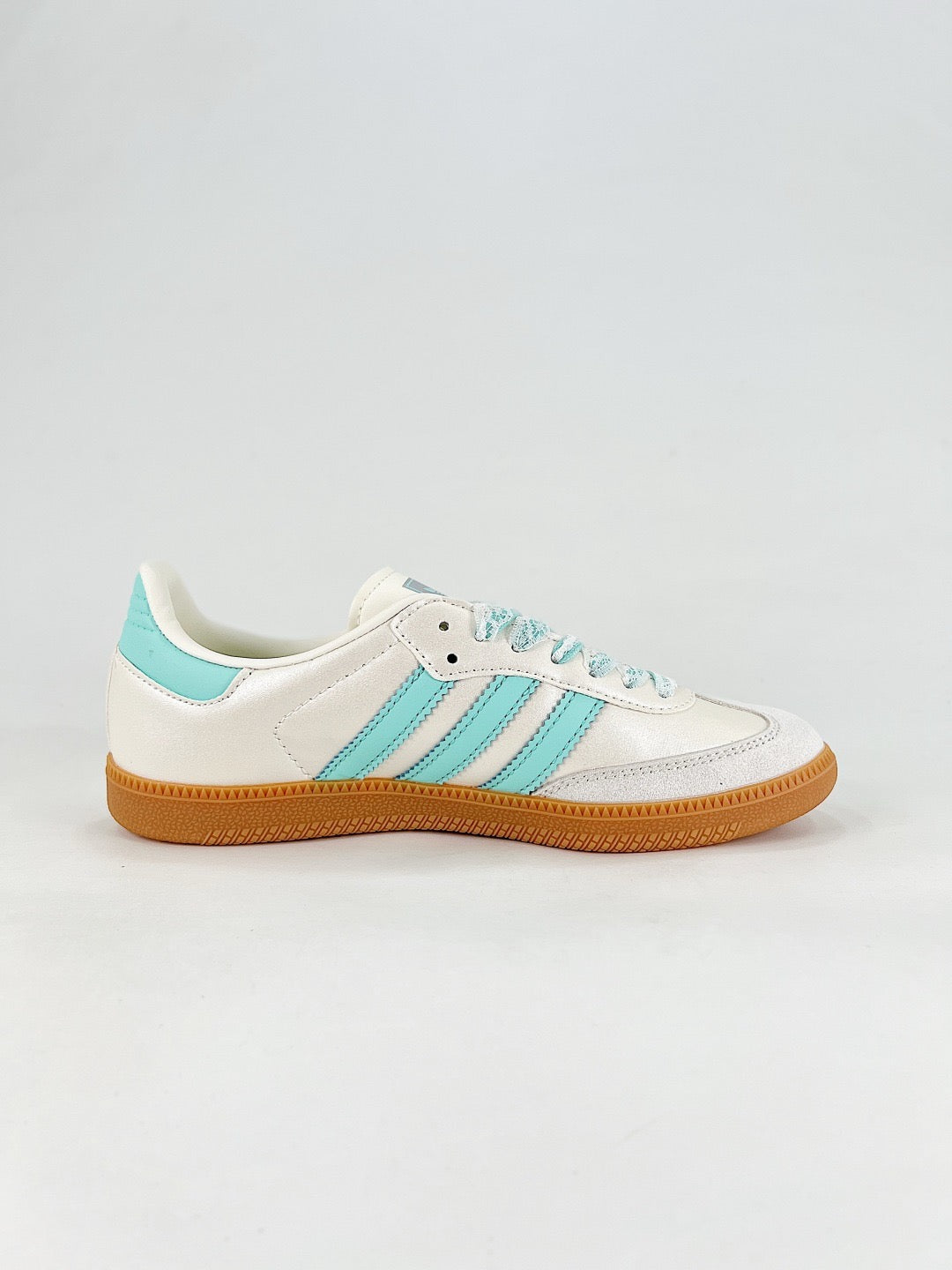 Adidas Samba Low Top Casual Sneakers Unisex Pearl White Satin + Mint Turquoise