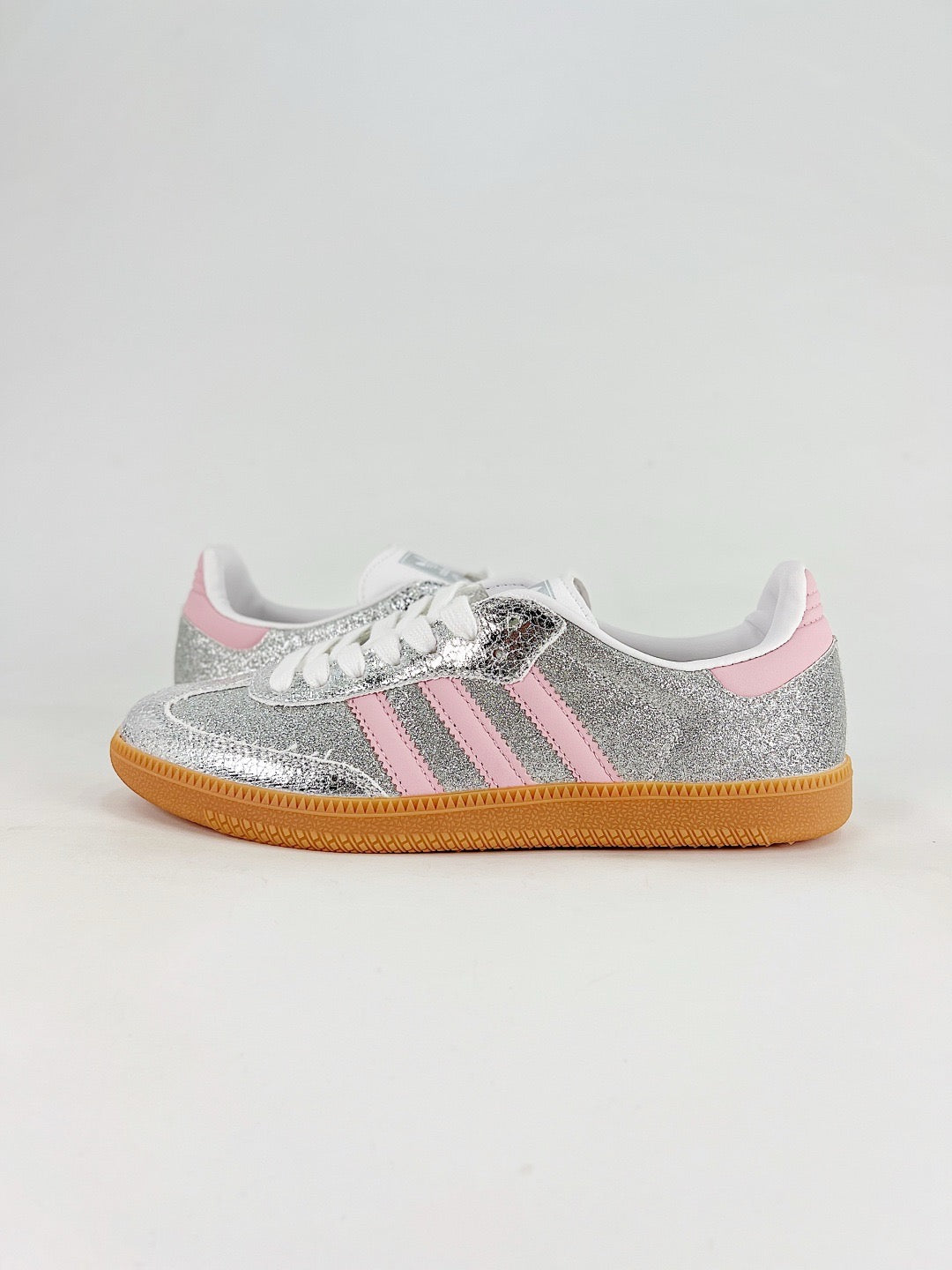 Adidas Samba Low Top Casual Sneakers Unisex Silver Glitter + Baby Pink
