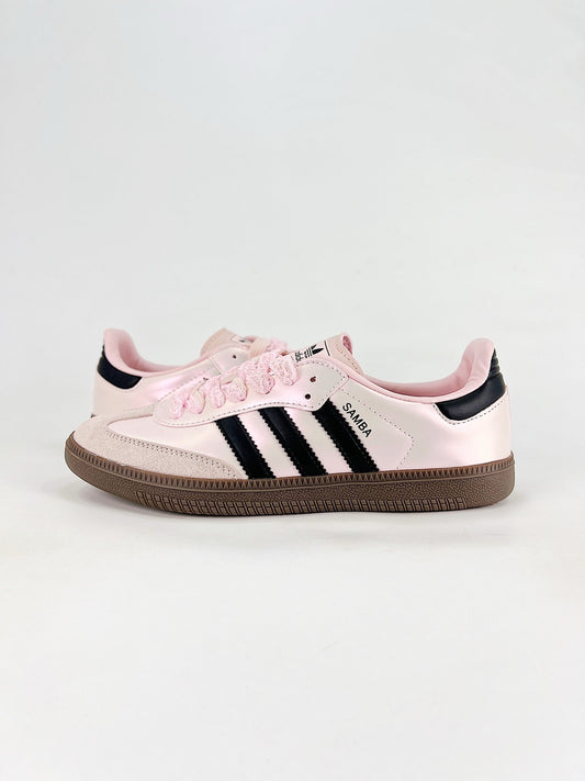 Adidas Samba Low Top Casual Sneakers Unisex Light Pink Satin + Black