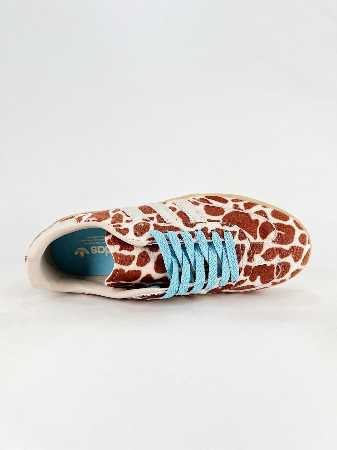 Adidas Samba Low Top Casual Sneakers Unisex Giraffe Print + Sky Blue Laces