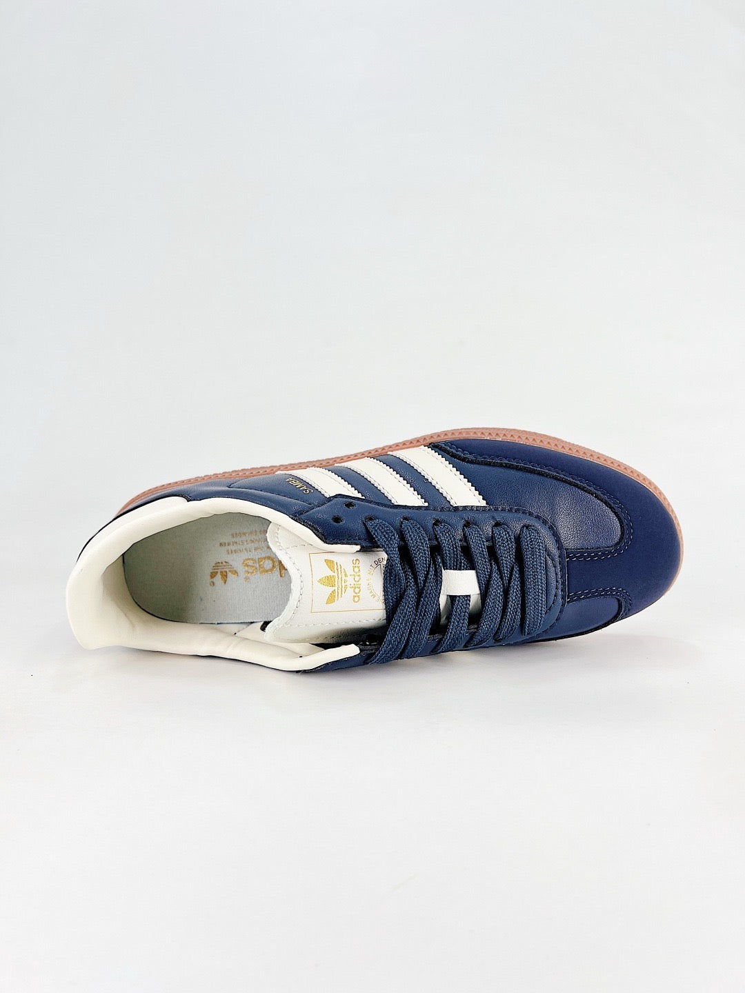 Adidas Samba Low Top Casual Sneakers Unisex Navy Blue Leather + Off White Stripes