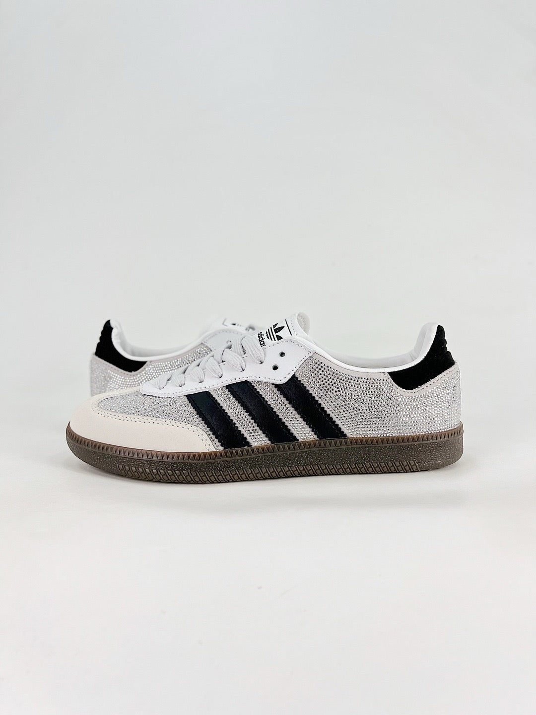 Adidas Samba Low Top Casual Sneakers Unisex Silver Rhinestone + Black Stripes