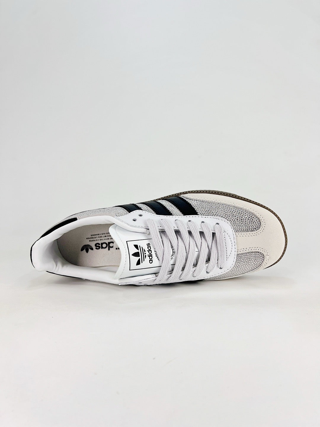 Adidas Samba Low Top Casual Sneakers Unisex Silver Rhinestone + Black Stripes