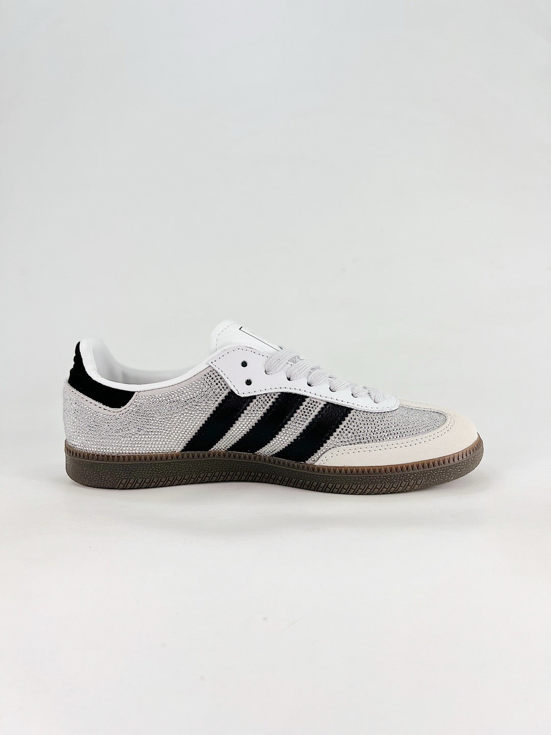 Adidas Samba Low Top Casual Sneakers Unisex Silver Rhinestone + Black Stripes