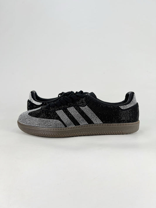 Adidas Samba Low Top Casual Sneakers Unisex Black Base with Silver Rhinestone Stripes & Toe