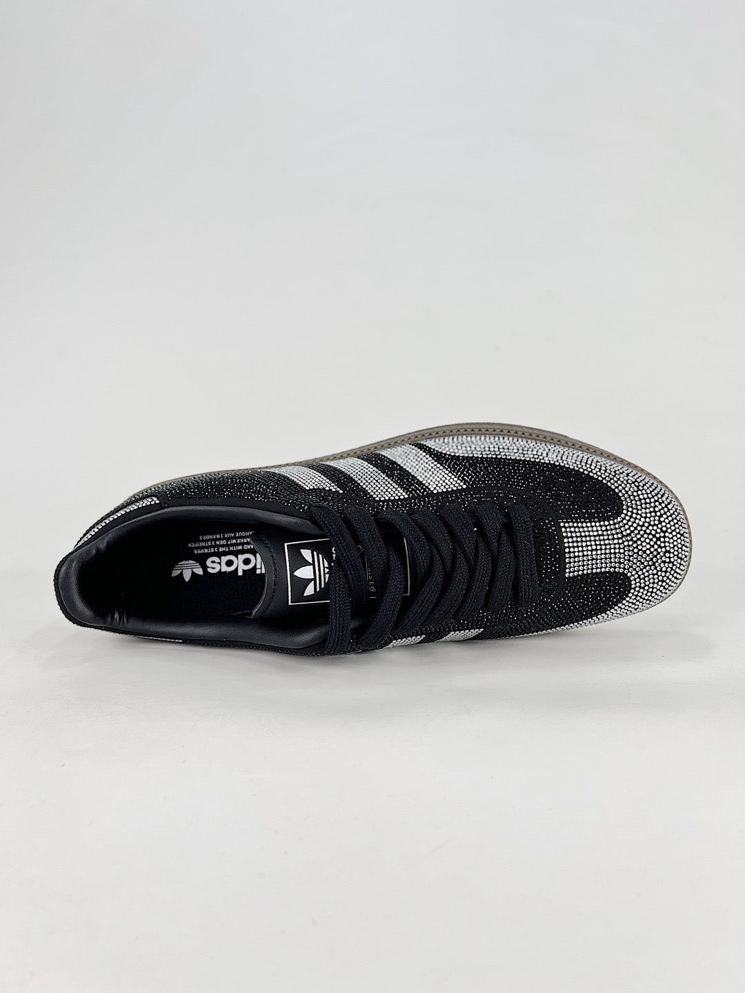 Adidas Samba Low Top Casual Sneakers Unisex Black Base with Silver Rhinestone Stripes & Toe