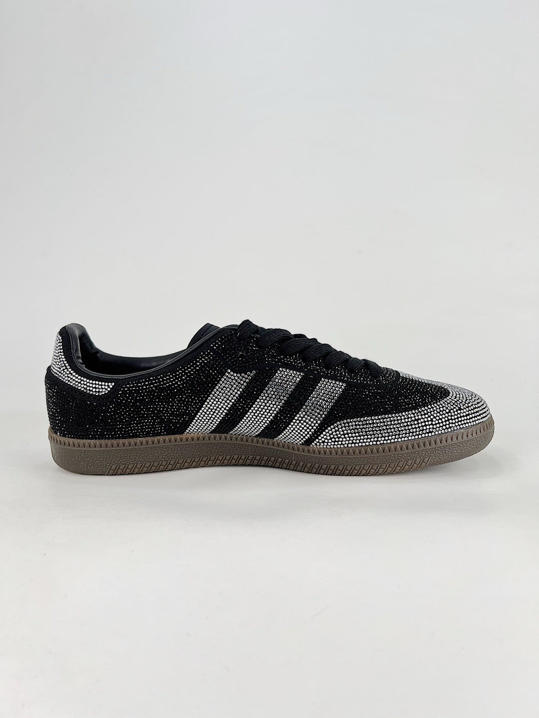 Adidas Samba Low Top Casual Sneakers Unisex Black Base with Silver Rhinestone Stripes & Toe